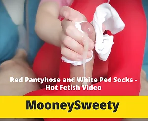 Crimson stockings and milky ped socks - Red-hot fetish movie